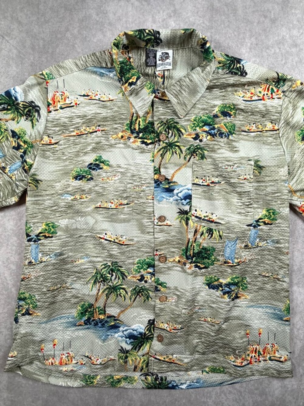 Kennington Vintage Men’s Hawaiian Shirt Rayon Blend Canoe Island SS XL